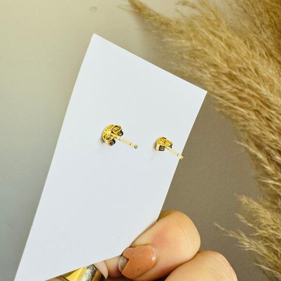 NEW 18kt Gold White Handmade Starbust Sunburst CZ Pave Stone Stud Earrings - Picture 7 of 8